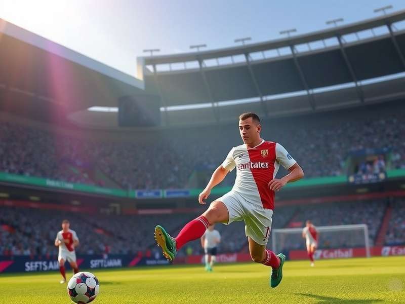 A person playing FIFA on a console in a vibrant gaming setup