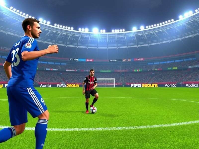FIFA game stadium atmosphere with players celebrating a goal