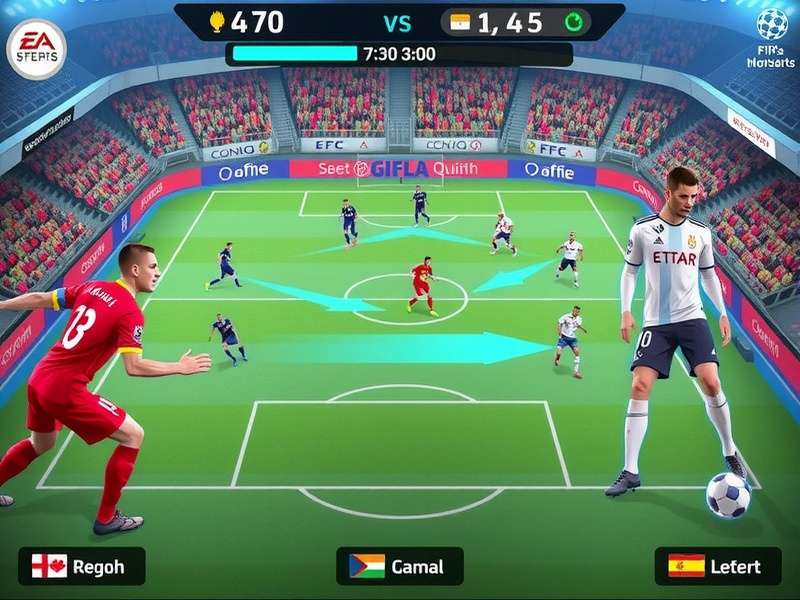 FIFA Mobile gameplay on smartphone with football action on pitch